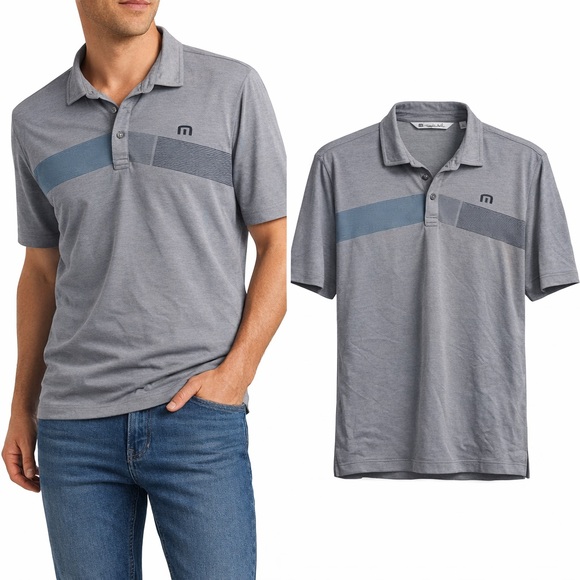 TravisMathew Other - TravisMathew Mens Grey Heather Chest Stripe Short‎ Sleeve Golf Polo Shirt Size L